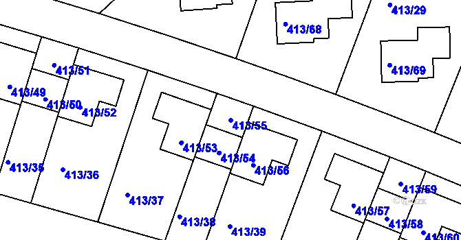 Parcela st. 413/55 v KÚ Lidice, Katastrální mapa