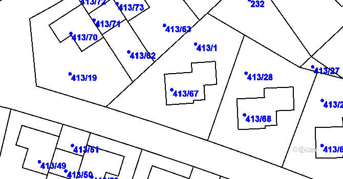 Parcela st. 413/67 v KÚ Lidice, Katastrální mapa
