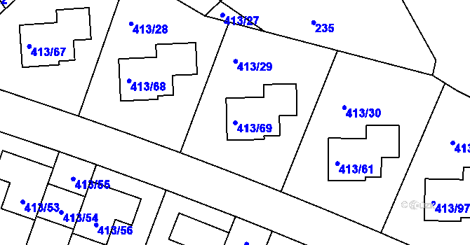 Parcela st. 413/69 v KÚ Lidice, Katastrální mapa