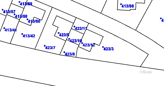 Parcela st. 423/12 v KÚ Lidice, Katastrální mapa