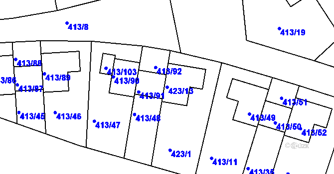 Parcela st. 423/13 v KÚ Lidice, Katastrální mapa