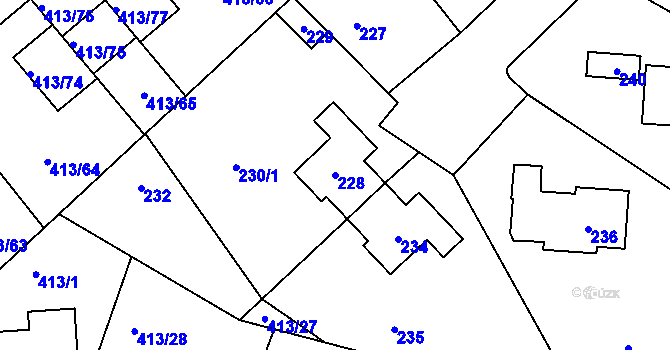 Parcela st. 228 v KÚ Lidice, Katastrální mapa