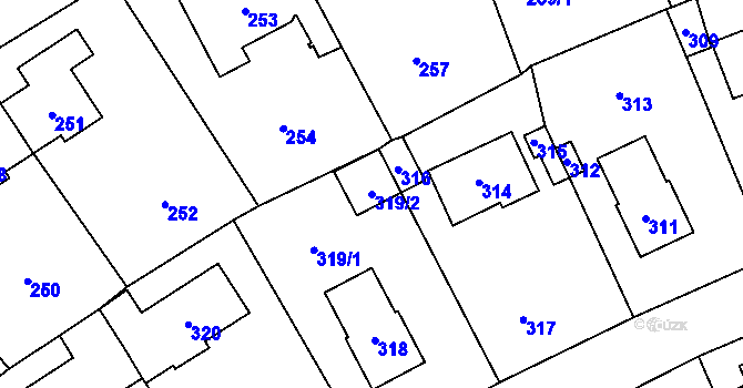 Parcela st. 319/2 v KÚ Lidice, Katastrální mapa