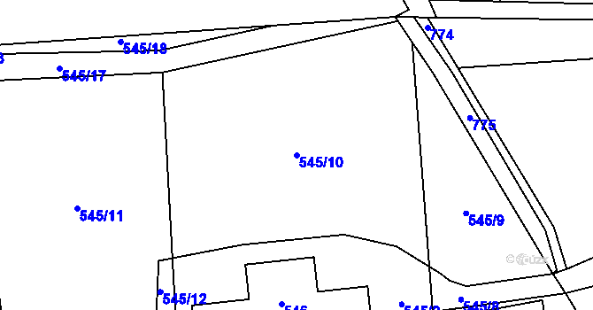 Parcela st. 545/10 v KÚ Lidice, Katastrální mapa
