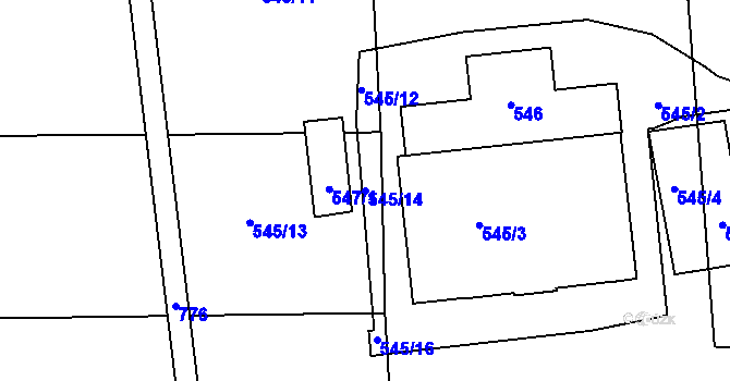 Parcela st. 545/14 v KÚ Lidice, Katastrální mapa