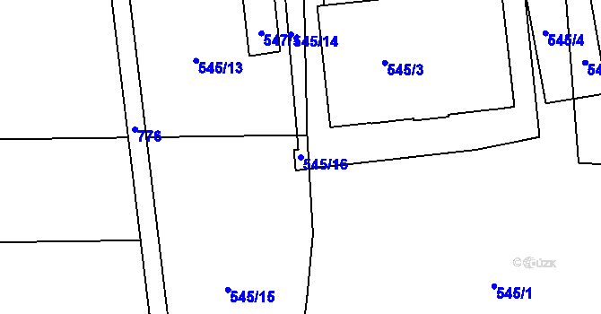 Parcela st. 545/16 v KÚ Lidice, Katastrální mapa