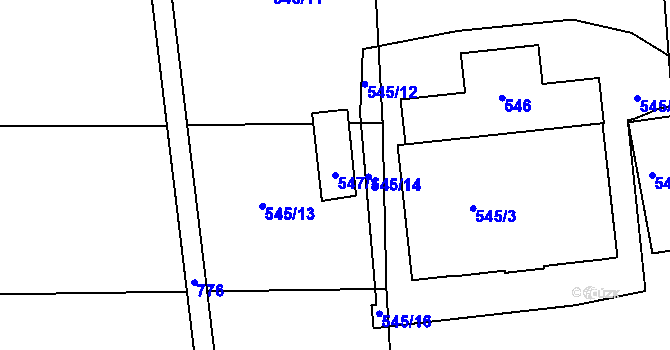 Parcela st. 547/1 v KÚ Lidice, Katastrální mapa