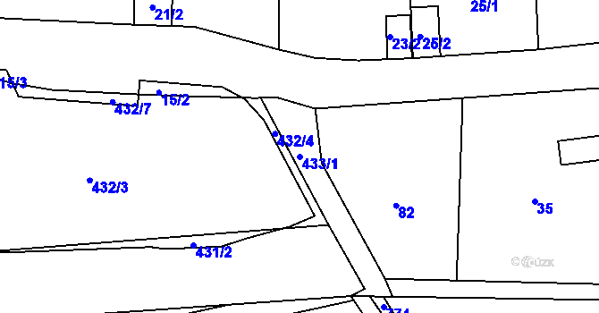 Parcela st. 433/1 v KÚ Lidice, Katastrální mapa