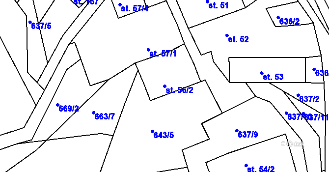 Parcela st. 56/2 v KÚ Lidmaň, Katastrální mapa