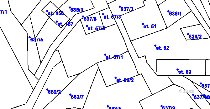 Parcela st. 57/1 v KÚ Lidmaň, Katastrální mapa