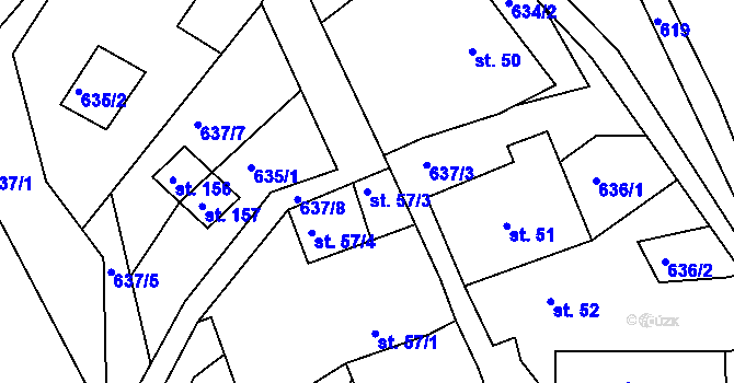 Parcela st. 57/3 v KÚ Lidmaň, Katastrální mapa