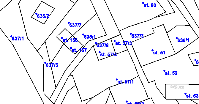 Parcela st. 57/4 v KÚ Lidmaň, Katastrální mapa