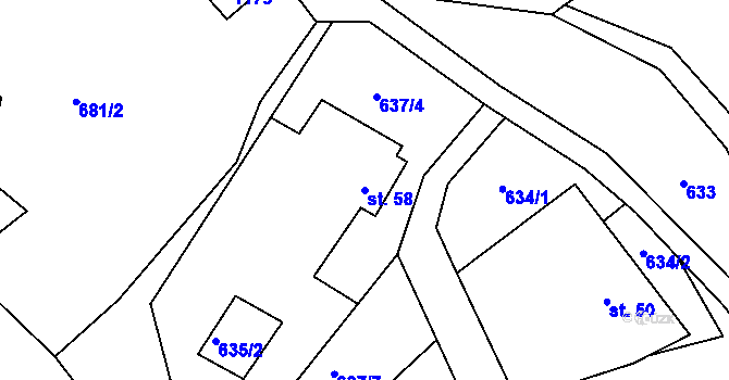 Parcela st. 58 v KÚ Lidmaň, Katastrální mapa