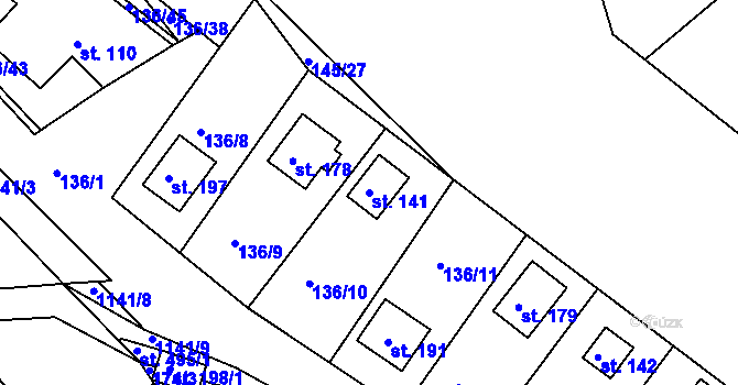Parcela st. 141 v KÚ Lidmaň, Katastrální mapa