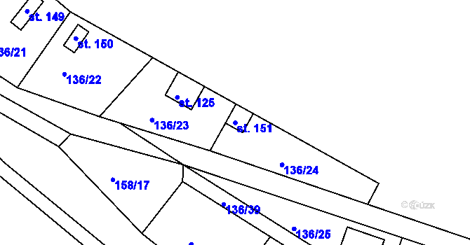 Parcela st. 151 v KÚ Lidmaň, Katastrální mapa