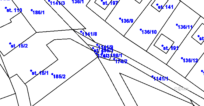 Parcela st. 198/1 v KÚ Lidmaň, Katastrální mapa