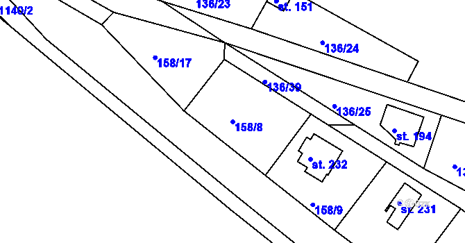 Parcela st. 158/8 v KÚ Lidmaň, Katastrální mapa