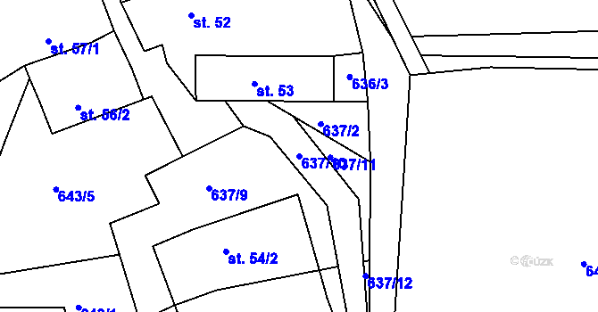 Parcela st. 637/10 v KÚ Lidmaň, Katastrální mapa