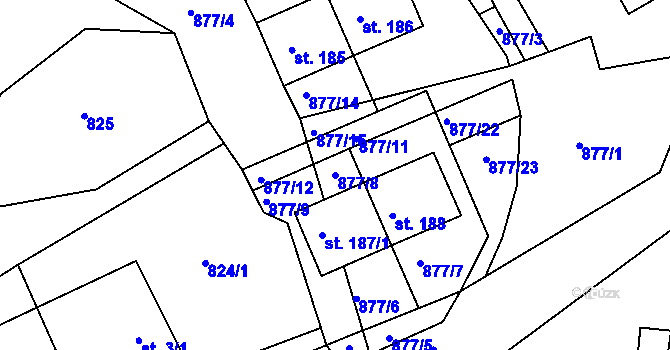 Parcela st. 877/8 v KÚ Lidmaň, Katastrální mapa