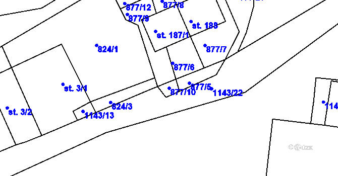 Parcela st. 877/10 v KÚ Lidmaň, Katastrální mapa