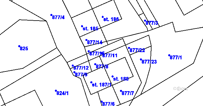 Parcela st. 877/11 v KÚ Lidmaň, Katastrální mapa