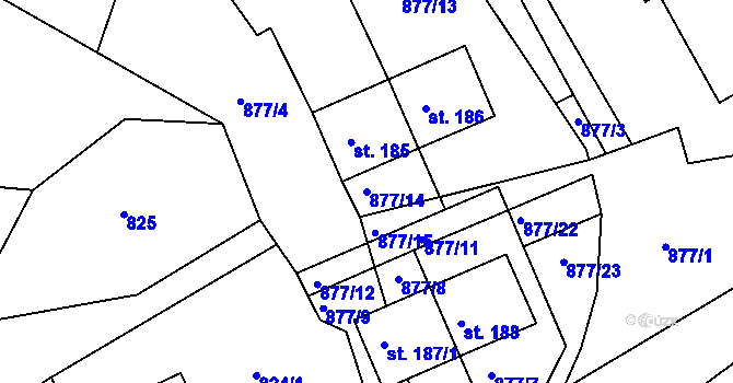 Parcela st. 877/14 v KÚ Lidmaň, Katastrální mapa