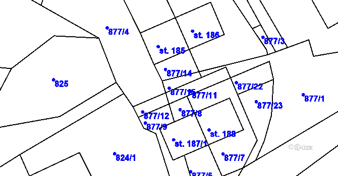 Parcela st. 877/15 v KÚ Lidmaň, Katastrální mapa