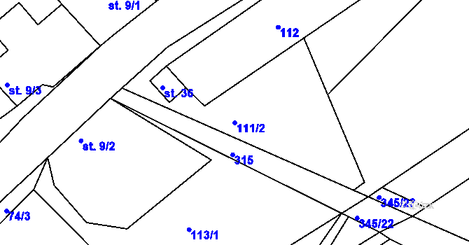 Parcela st. 111/2 v KÚ Lidmaňka, Katastrální mapa