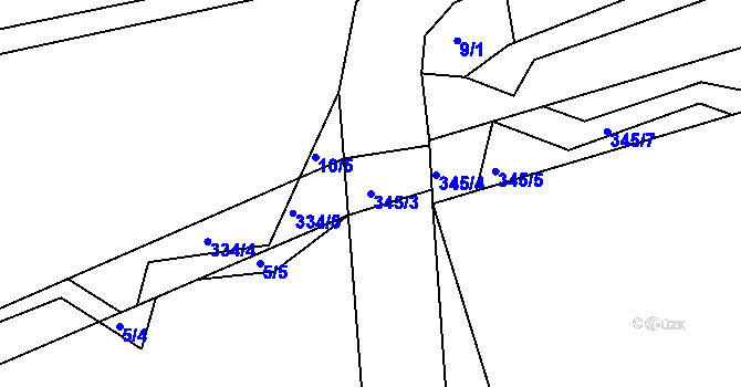 Parcela st. 345/3 v KÚ Lidmaňka, Katastrální mapa