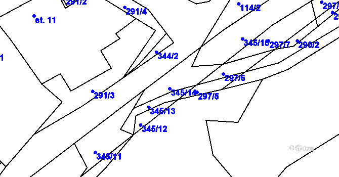 Parcela st. 345/14 v KÚ Lidmaňka, Katastrální mapa