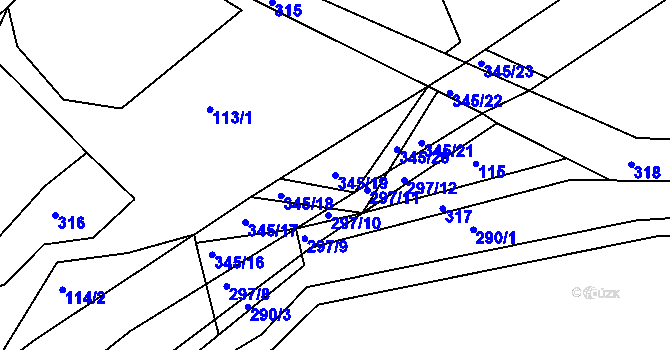 Parcela st. 345/19 v KÚ Lidmaňka, Katastrální mapa