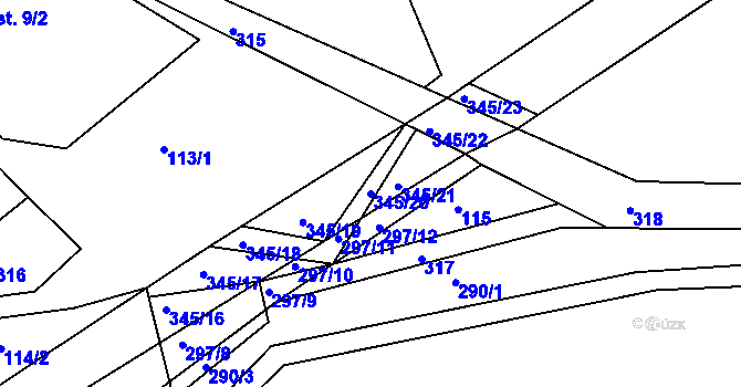 Parcela st. 345/20 v KÚ Lidmaňka, Katastrální mapa