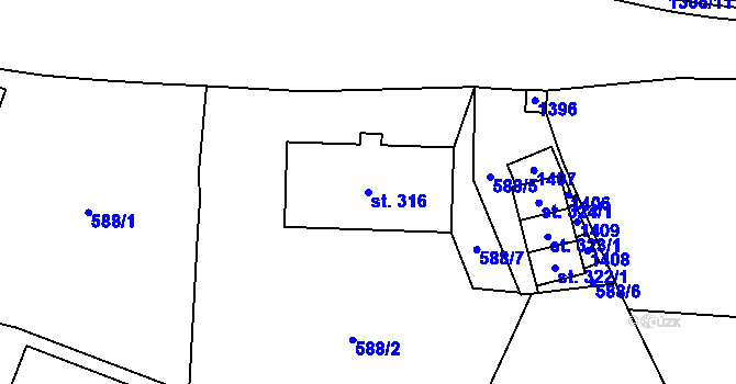 Parcela st. 316 v KÚ Lichkov, Katastrální mapa