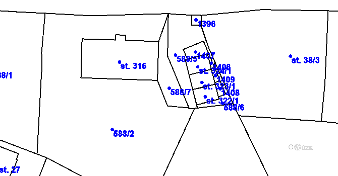 Parcela st. 588/7 v KÚ Lichkov, Katastrální mapa