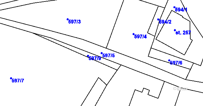 Parcela st. 597/5 v KÚ Lichkov, Katastrální mapa