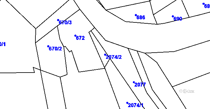 Parcela st. 2074/2 v KÚ Lichnov u Bruntálu, Katastrální mapa