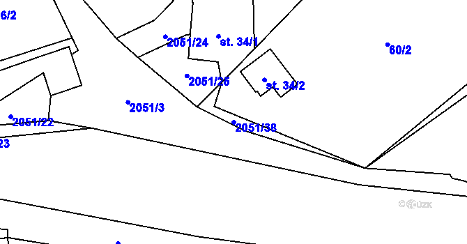 Parcela st. 2051/38 v KÚ Lichnov u Nového Jičína, Katastrální mapa