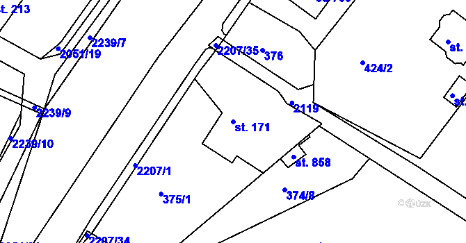 Parcela st. 171 v KÚ Lichnov u Nového Jičína, Katastrální mapa