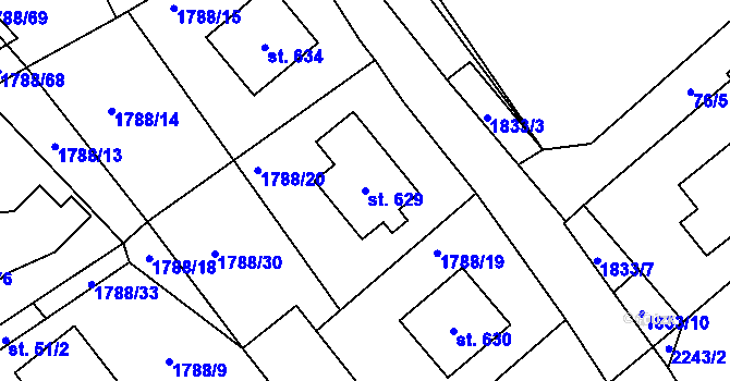Parcela st. 629 v KÚ Lichnov u Nového Jičína, Katastrální mapa