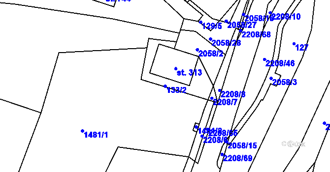 Parcela st. 133/2 v KÚ Lichnov u Nového Jičína, Katastrální mapa
