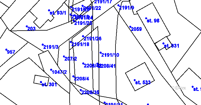 Parcela st. 2191/10 v KÚ Lichnov u Nového Jičína, Katastrální mapa