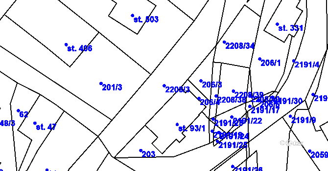 Parcela st. 2208/3 v KÚ Lichnov u Nového Jičína, Katastrální mapa