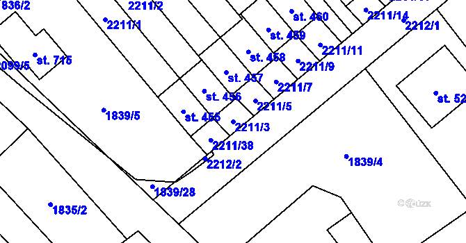 Parcela st. 2211/3 v KÚ Lichnov u Nového Jičína, Katastrální mapa