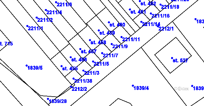 Parcela st. 2211/7 v KÚ Lichnov u Nového Jičína, Katastrální mapa