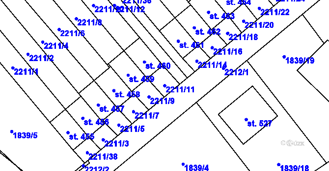 Parcela st. 2211/11 v KÚ Lichnov u Nového Jičína, Katastrální mapa