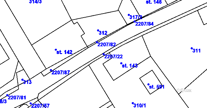 Parcela st. 2207/22 v KÚ Lichnov u Nového Jičína, Katastrální mapa