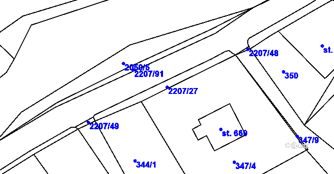 Parcela st. 2207/27 v KÚ Lichnov u Nového Jičína, Katastrální mapa