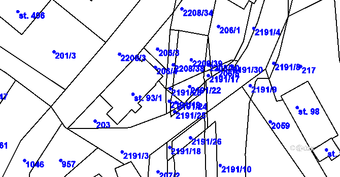 Parcela st. 2191/23 v KÚ Lichnov u Nového Jičína, Katastrální mapa