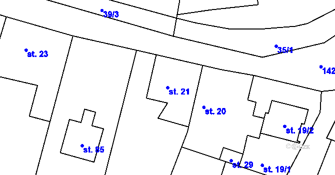 Parcela st. 21 v KÚ Lichoceves, Katastrální mapa
