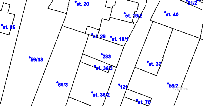 Parcela st. 36/1 v KÚ Lichoceves, Katastrální mapa